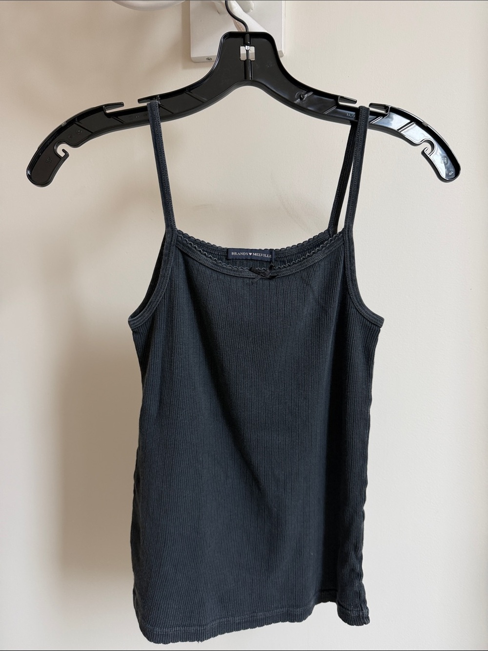Brandy Melville Black Ribbed Lace-Trim Cami